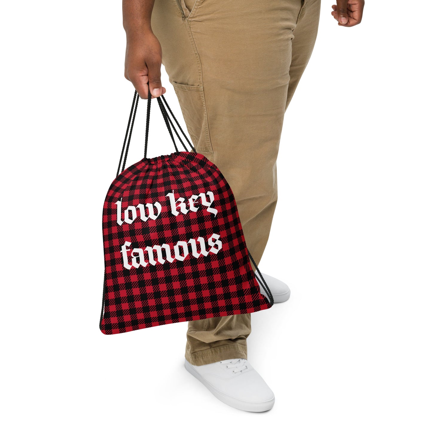 Low Key Famous Red Plaid Drawstring bag