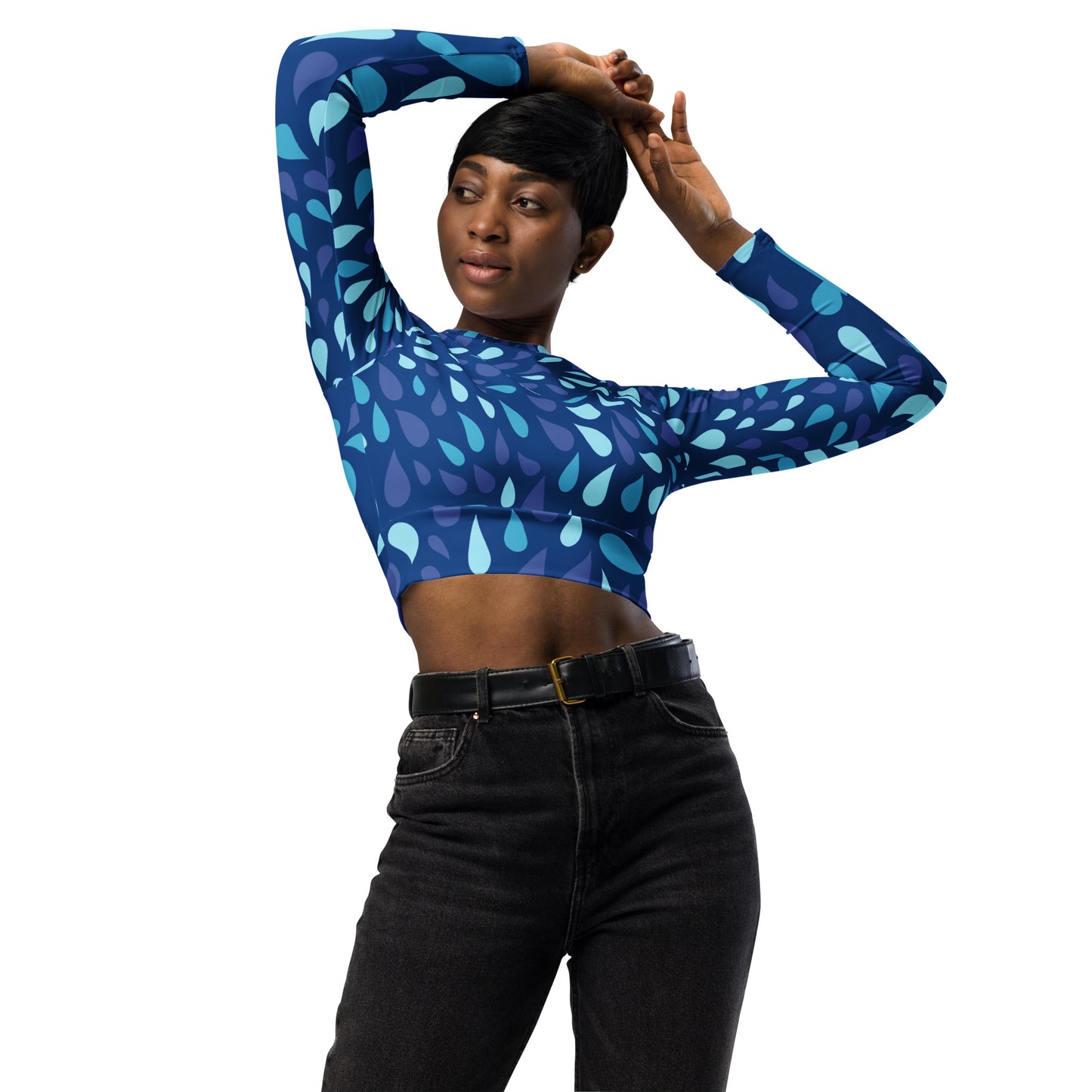 Water Drop Blue Recycled long-sleeve crop top