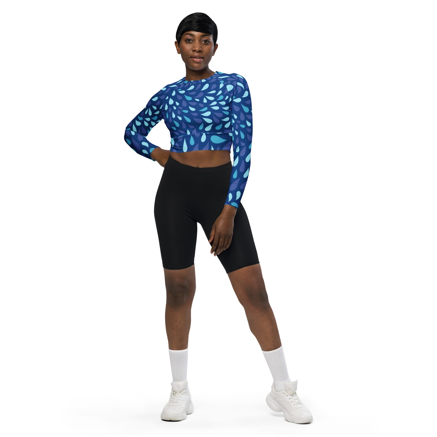 Water Drop Blue Recycled long-sleeve crop top