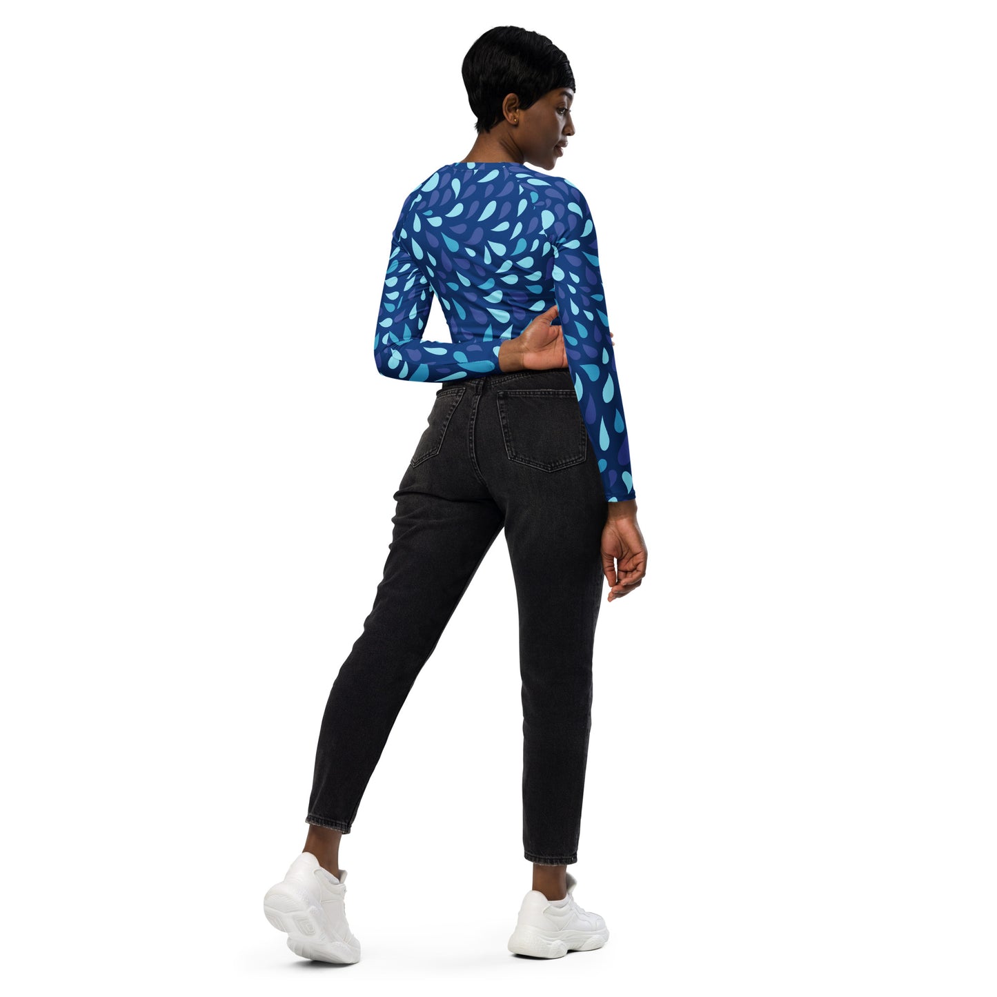 Water Drop Blue Recycled long-sleeve crop top