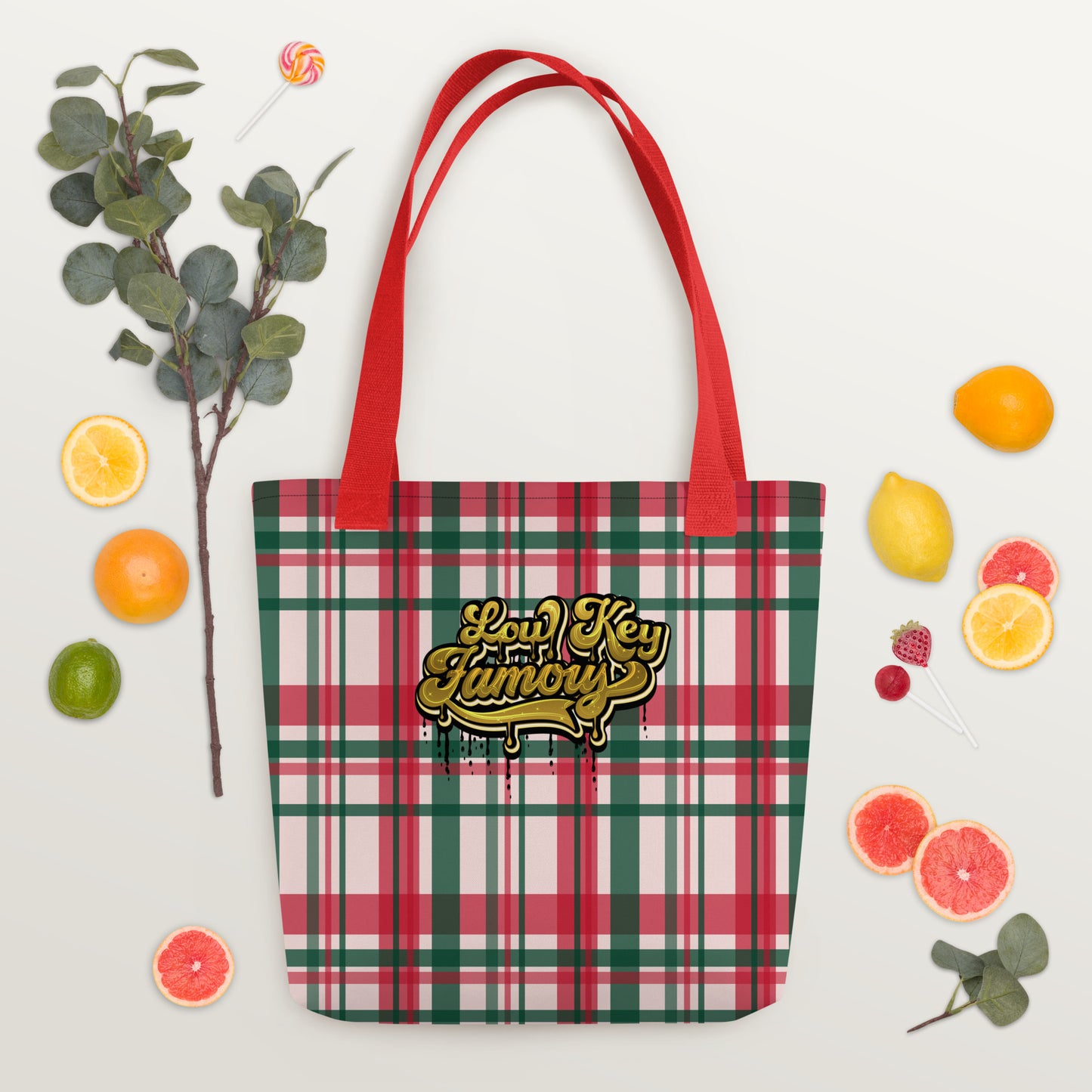 Low Key Famous Red & Green Plaid Tote bag